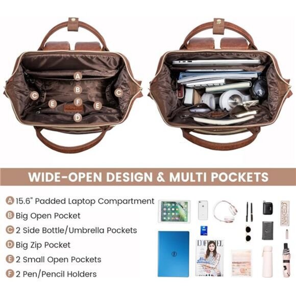 LOVEVOOK Leather Laptop Backpacks for Women 15.6 inch,Travel Backpack Purse main image 4